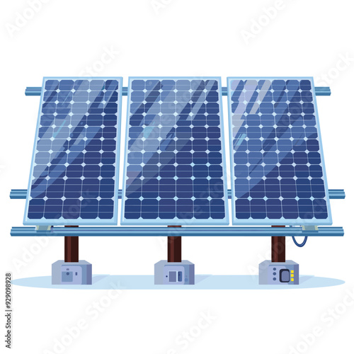  Solar battery panel system illustrated in a flat, modern style