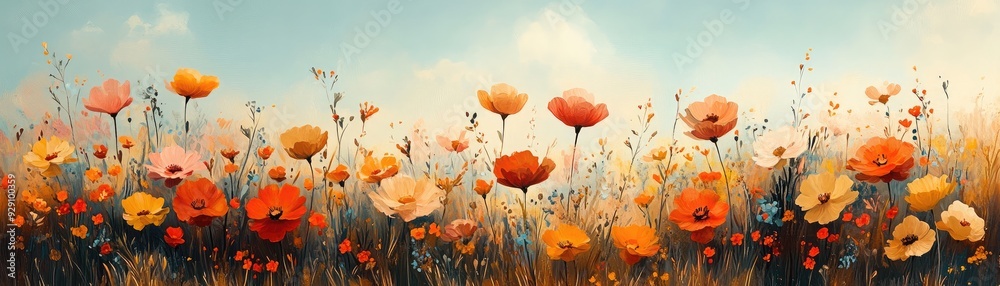 Obraz premium Minimalist garden scene with stylized flowers, simple lines and shapes, [flower clipart], [garden], [minimalist]