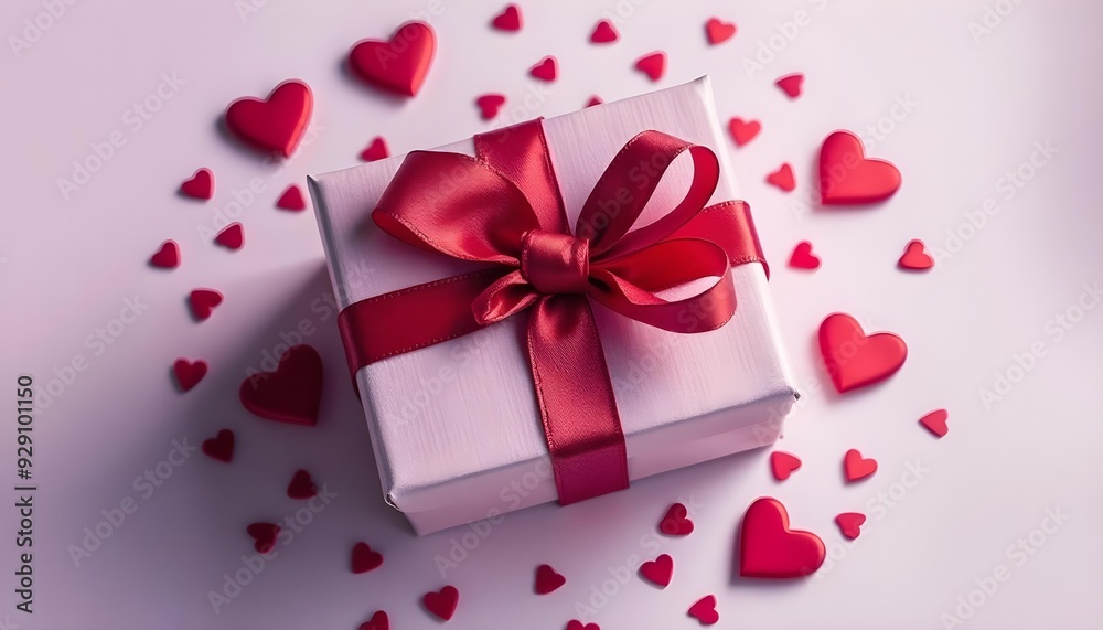 dark and mysterious, neo-expressionism, Top view Pink gift box wrapped red ribbon bow with red hearts and confetti on pastel pink background, St Valentine's Day holiday concept, cold blue color, dark and mysterious, neo-expressionism, Top view Pink gift box wrapped red ribbon bow with red hearts and confetti on pastel pink background, St Valentine's Day holiday concept, cold blue color,