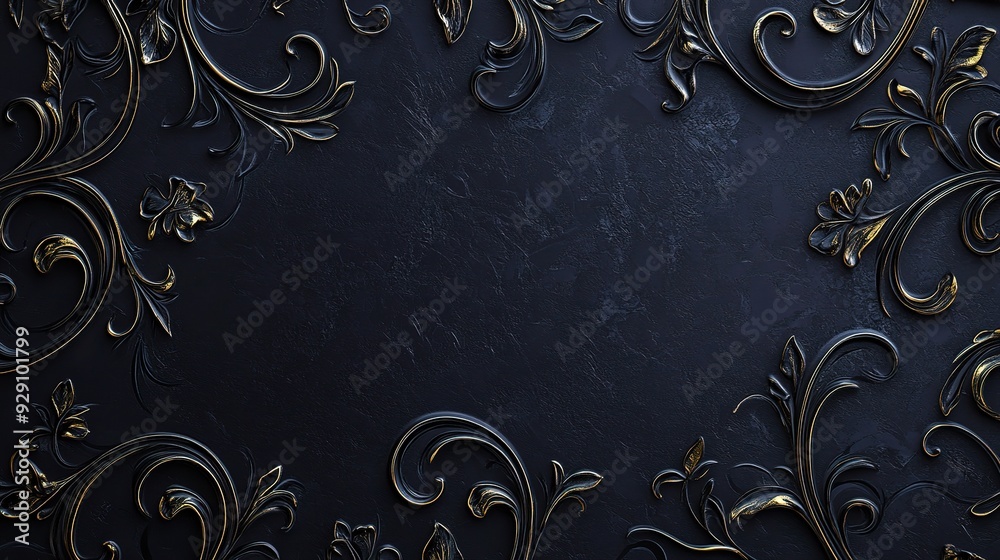 Golden Flourish on Midnight Canvas: An ornate golden floral frame adorns a dark textured backdrop, evoking timeless elegance and vintage charm. Golden Flourish on Midnight Canvas: An ornate golden floral frame adorns a dark textured backdrop, evoking timeless elegance and vintage charm.