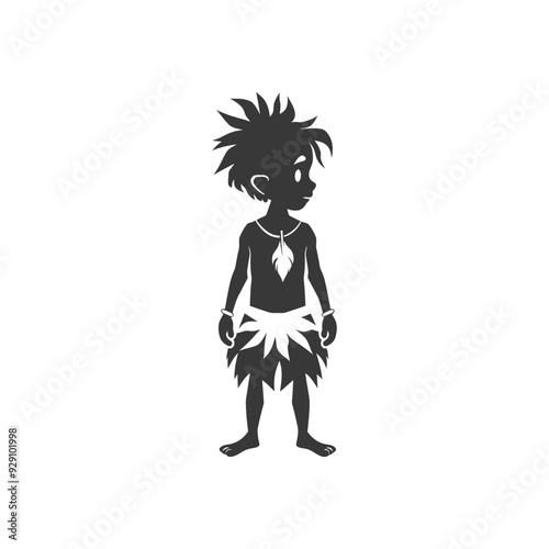 Cartoon Silhouette of a Primitive Man with Feather Necklace