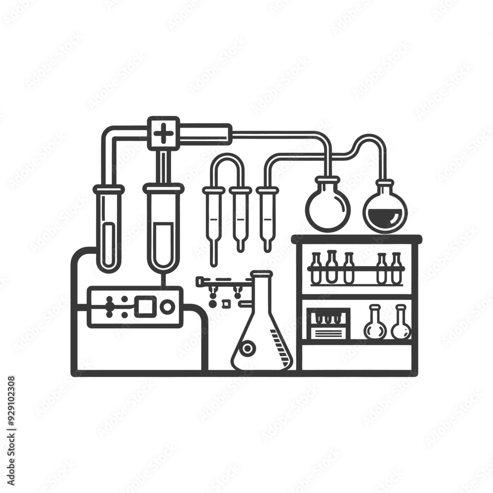 Chemistry Lab Equipment with Beaker Flasks and Tubes Chemistry Lab Equipment with Beaker Flasks and Tubes