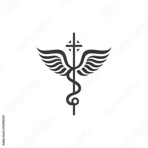 Christian Medical Symbol with Wings and Cross