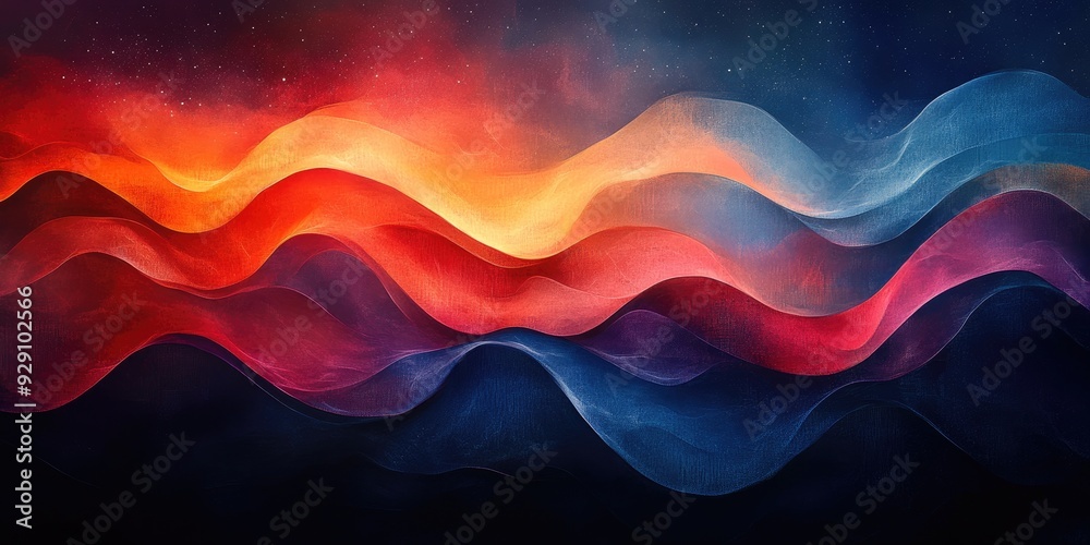 Abstract Wavy Landscape with Starry Night Sky Abstract Wavy Landscape with Starry Night Sky