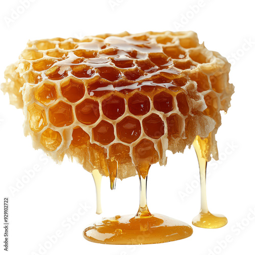Golden honey dripping from a honeycomb. Sweet, natural, and delicious.