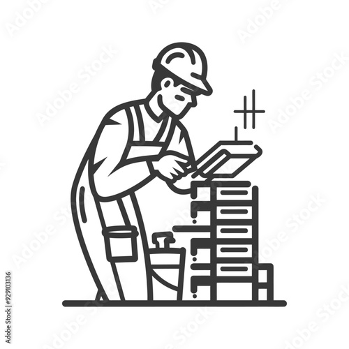 Construction Worker Laying Bricks
