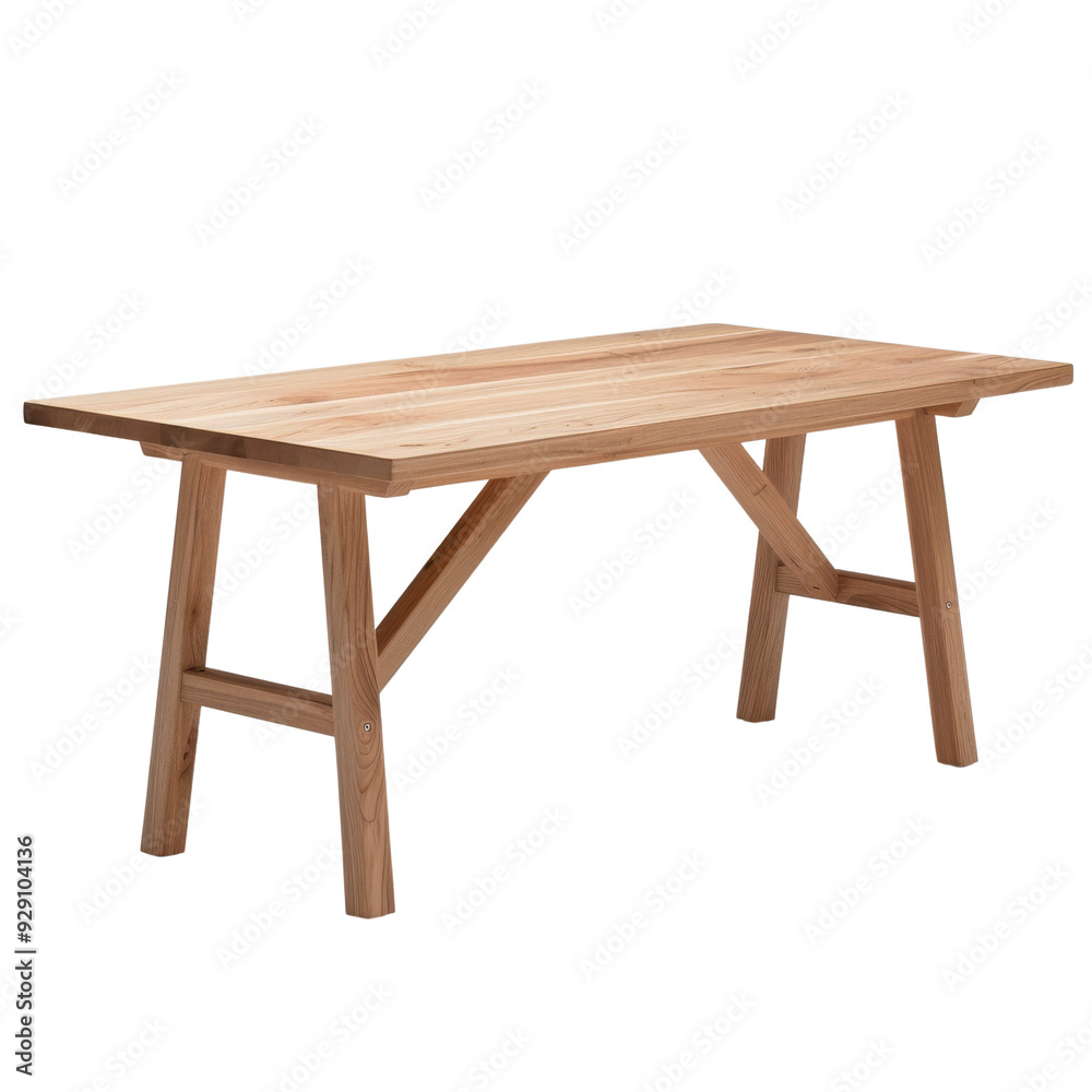 A rustic wooden table crafted from natural wood, perfect for dining, workspace, isolated on white background, transparent background.