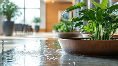 Wallpaper Mural Indoor plants create a calming atmosphere in a contemporary office lobby by a serene water feature Torontodigital.ca