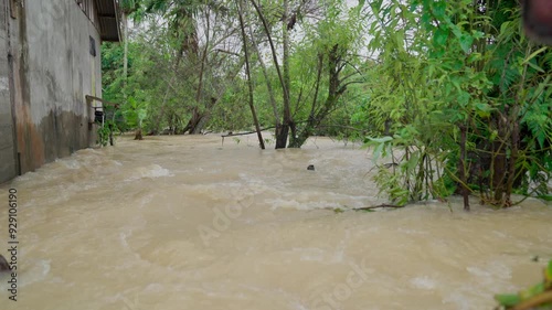Houses affected by flooding due to heavy rain and overflowing rivers