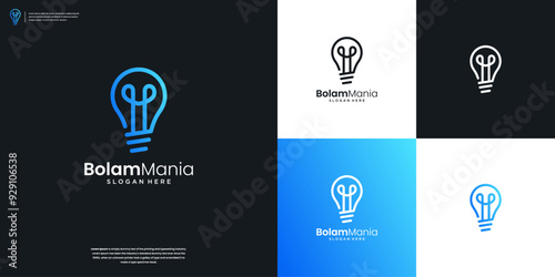 Tech bulb light lamp logo and icon design template