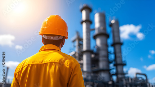 Industrial Worker in Yellow Hardhat - Construction and Refinery Safety