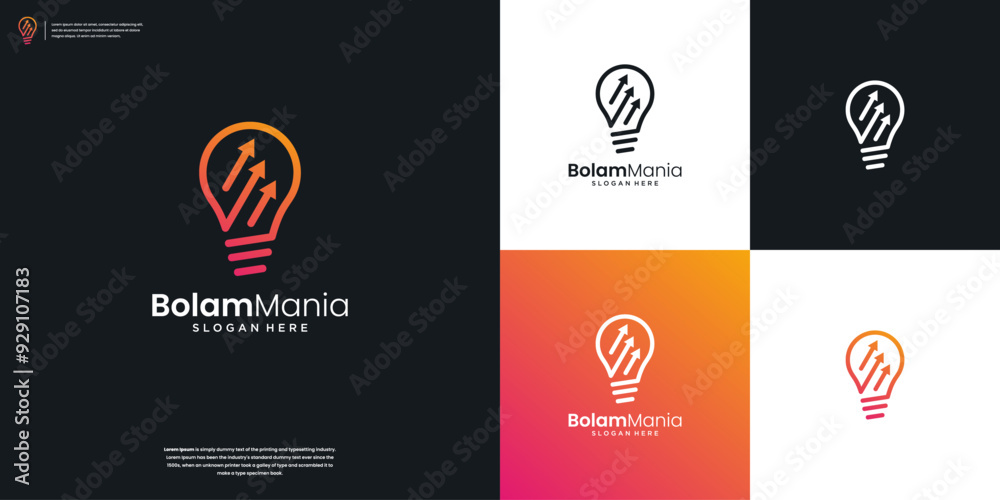 Creative bulb light lamp logo and arrow financial icon design template Creative bulb light lamp logo and arrow financial icon design template