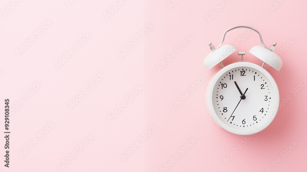 A classic white alarm clock on a pink background, symbolizing time management and punctuality. A classic white alarm clock on a pink background, symbolizing time management and punctuality.