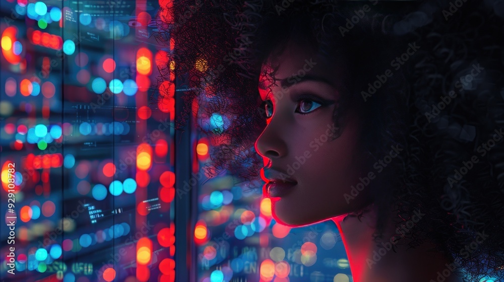 Woman Looking Through a Window with Bokeh. Woman Looking Through a Window with Bokeh.
