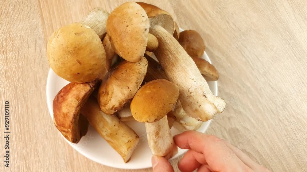 Boletus mushroom in a plate. Raw,uncooked boletus in the kitchen,cooking with mushrooms,white mushroom boletus harvest,ingredient. Boletus mushroom in a plate. Raw,uncooked boletus in the kitchen,cooking with mushrooms,white mushroom boletus harvest,ingredient.