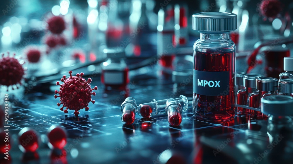 Conceptual Composition of 'MPOX' Blood Test Tube with monkeypox virus ...
