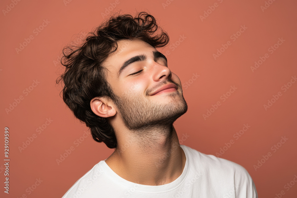 Fototapeta premium A close up of a man's face with his eyes closed