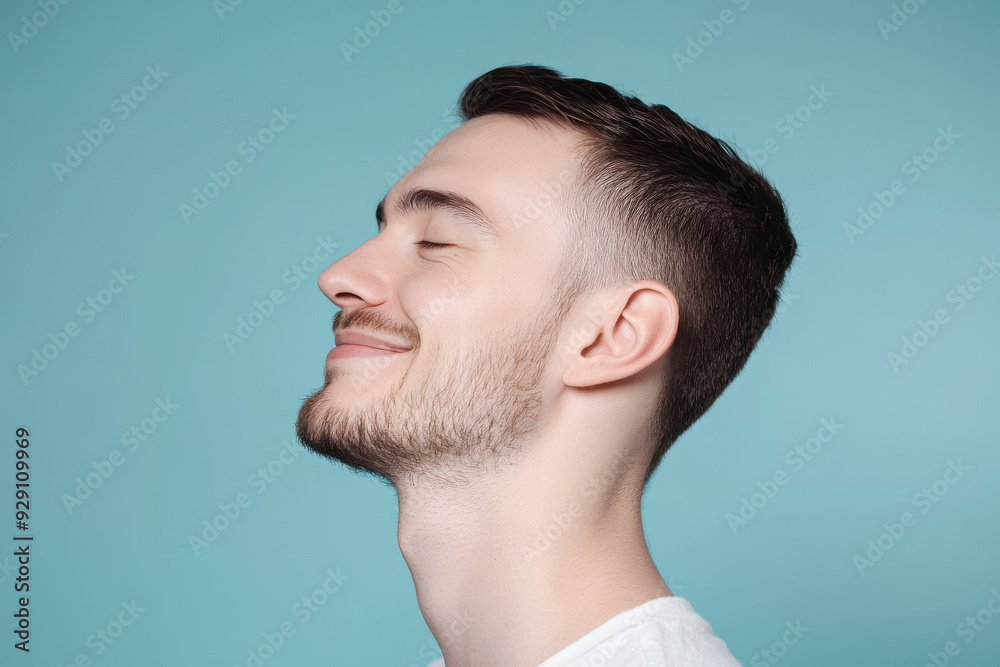 Obraz premium A close up of a man's face with his eyes closed