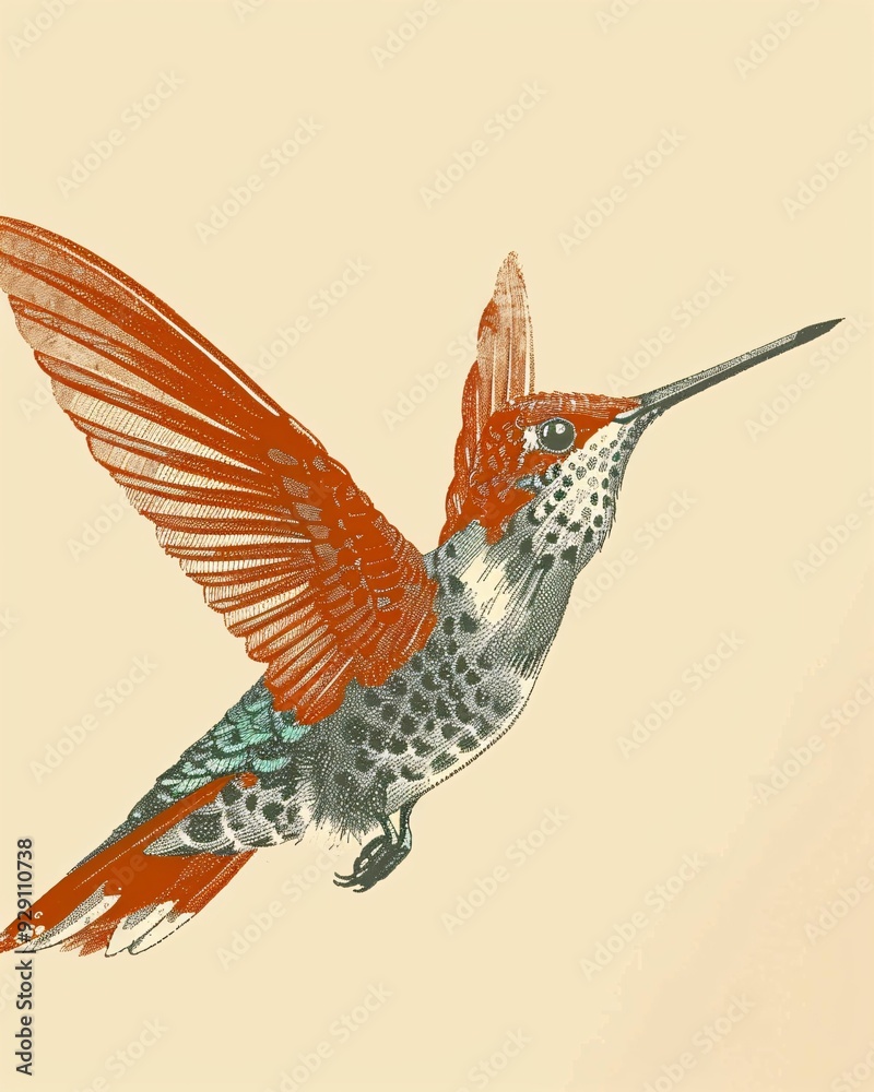 Obraz premium Graceful Hummingbird: Minimal Art for Tranquil Spaces - A bird with wings spread