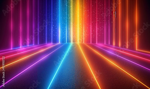 Fototapeta Naklejka Na Ścianę i Meble -  A colorful, neon-lit room with a rainbow of colors