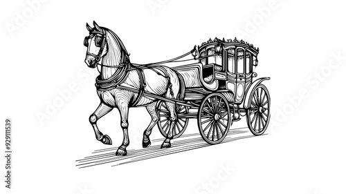 classic horse-drawn carriage hand drawn vector