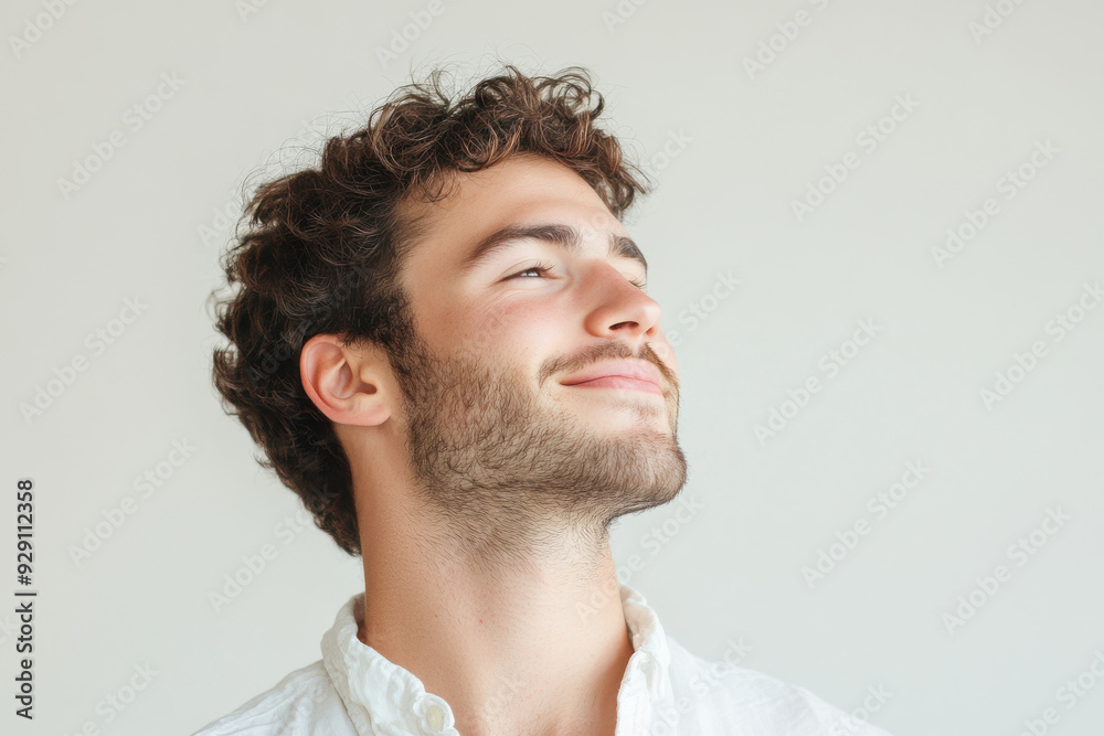 Obraz premium A close up of a man's face with his eyes closed