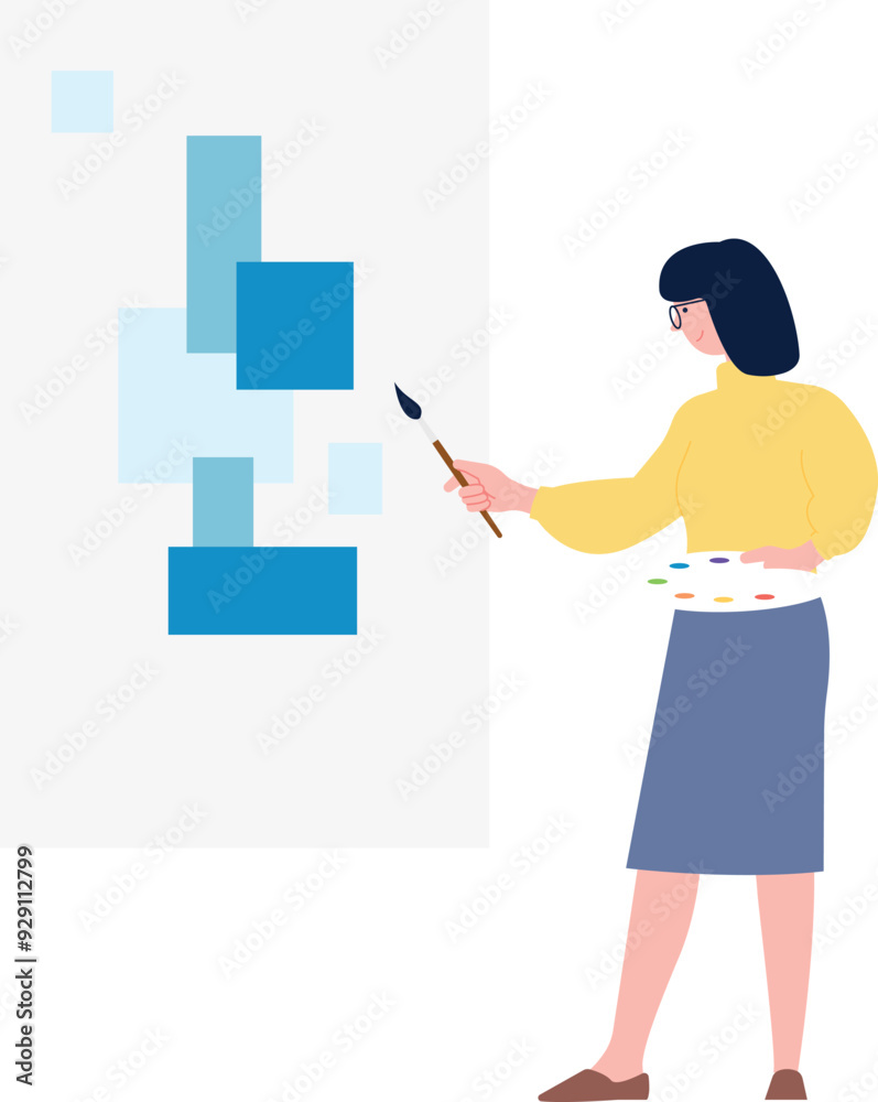Woman painting abstract art picture. Artist character Woman painting abstract art picture. Artist character