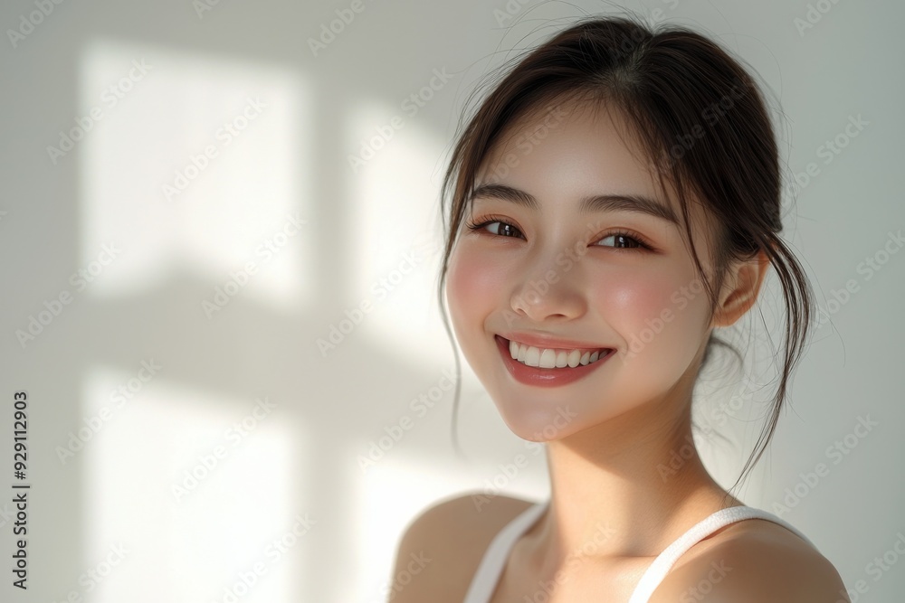 Beautiful young Asian woman smiling and happy created with Generative AI Beautiful young Asian woman smiling and happy created with Generative AI
