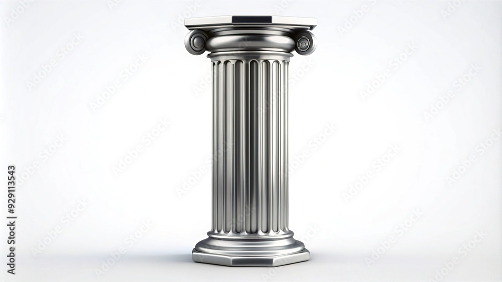 Sleek, silver, and modern column icon stands isolated on a pure white background, symbolizing strength, elegance, and architectural sophistication in a minimalist design. Sleek, silver, and modern column icon stands isolated on a pure white background, symbolizing strength, elegance, and architectural sophistication in a minimalist design.