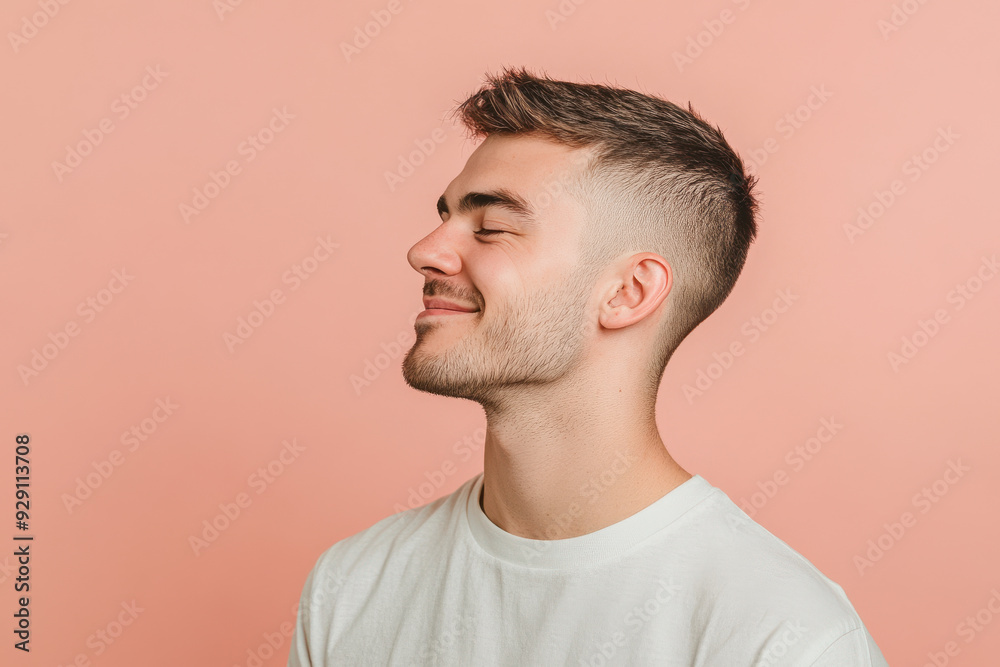 Obraz premium A close up of a man's face with his eyes closed