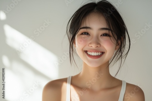 Beautiful young Asian woman smiling and happy created with Generative AI