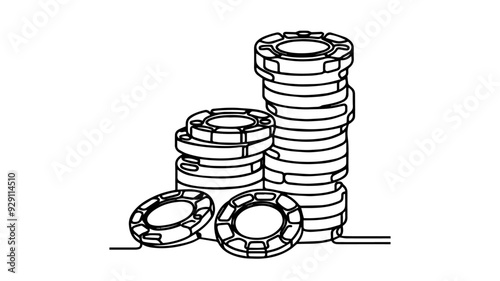 stack of poker chips line art drawing