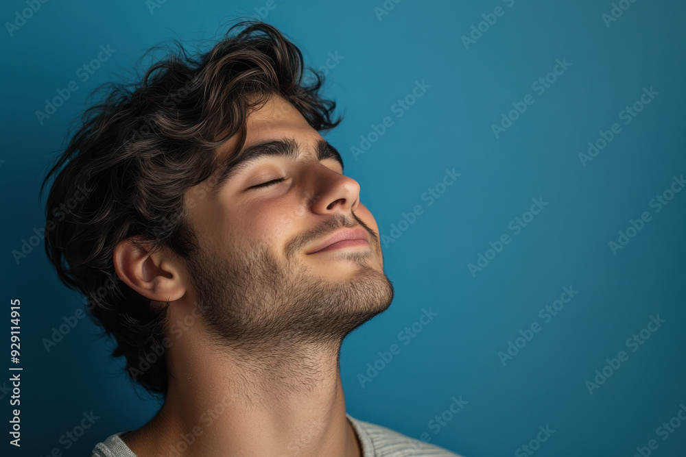 Fototapeta premium A close up of a man's face with his eyes closed