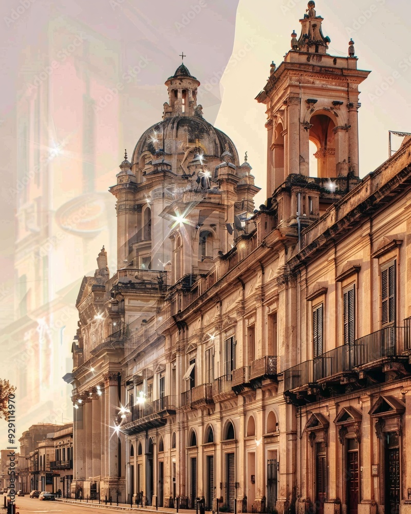 Fototapeta premium Sicilian Cityscape: Echoes of the Past, Shimmering Present - A building with a dome on top