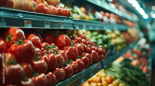 Groceries and Fresh Produce on Supermarket Aisles