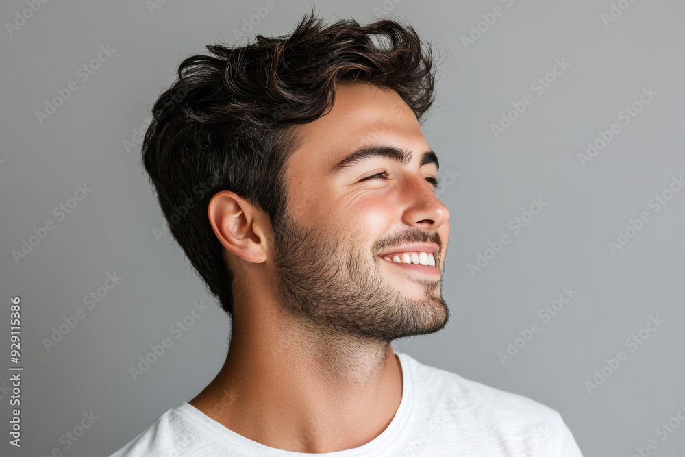 Obraz premium A close up of a man's face with his eyes closed