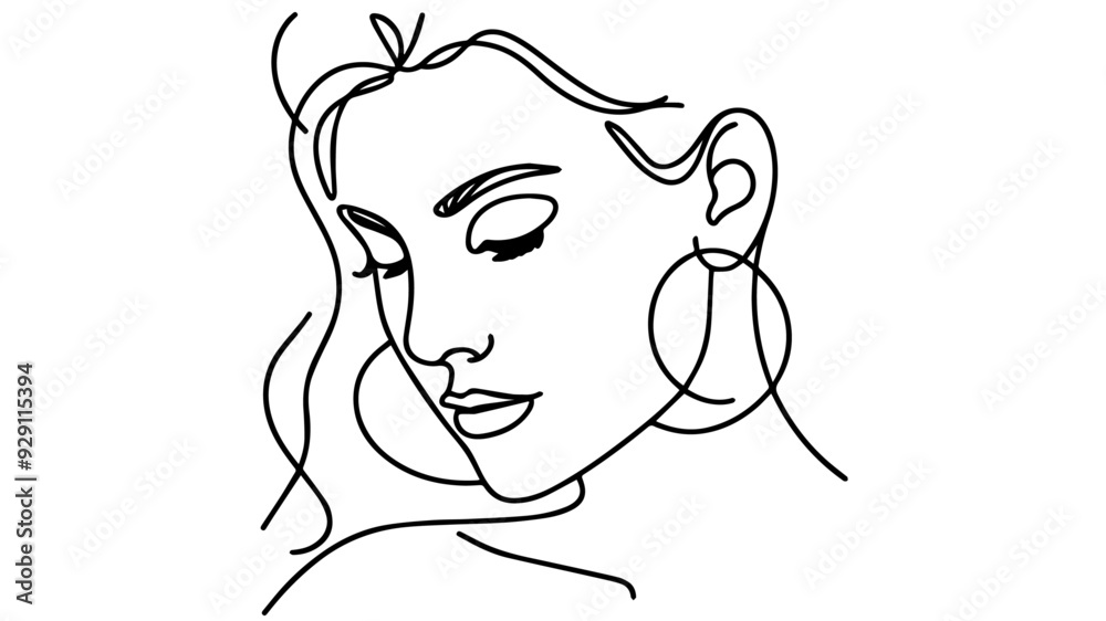 woman wearing a pair of hoop earrings line art drawing woman wearing a pair of hoop earrings line art drawing