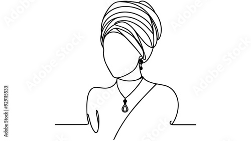 woman with a turban one line illustration