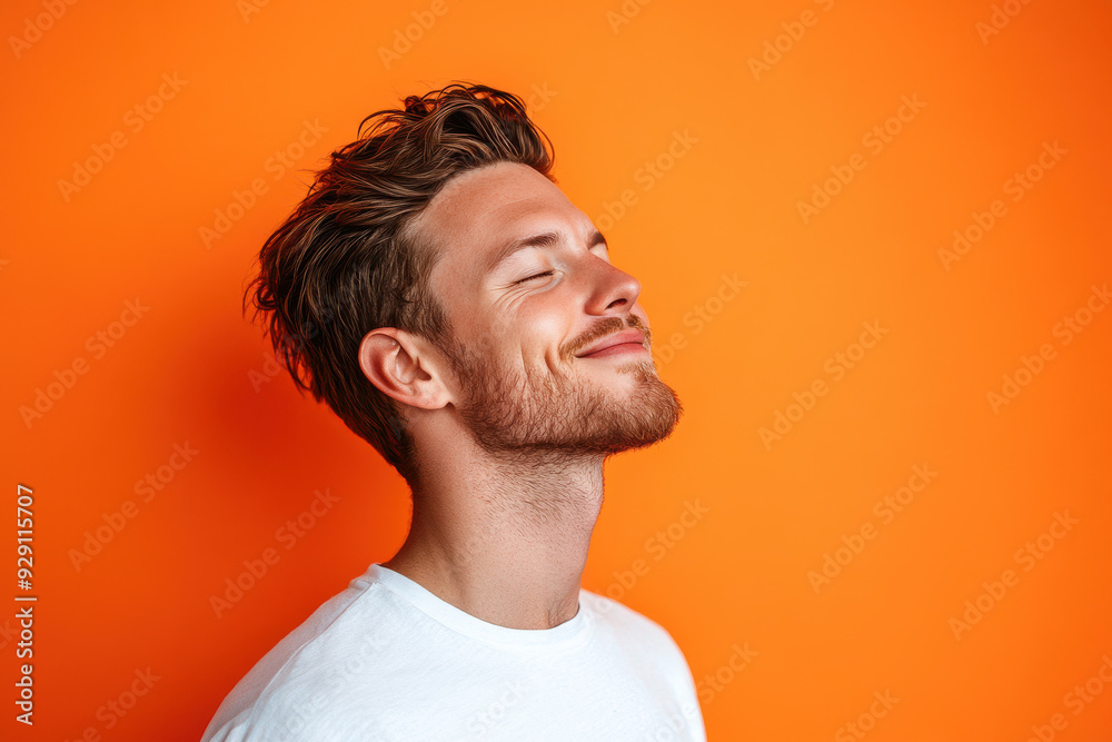 A close up of a man's face with his eyes closed