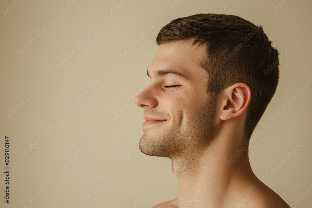 Obraz premium A close up of a man's face with his eyes closed