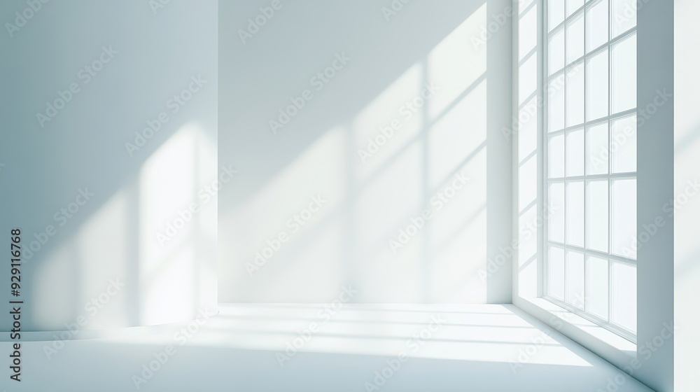 A bright, minimalist room with large windows casting shadows on the floor. A bright, minimalist room with large windows casting shadows on the floor.