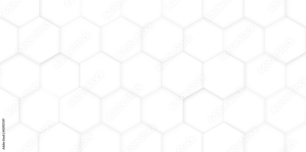 Fototapeta premium honeycomb white Background ,light and shadow, 3d Hexagonal structure futuristic white background and Embossed Hexagon ,