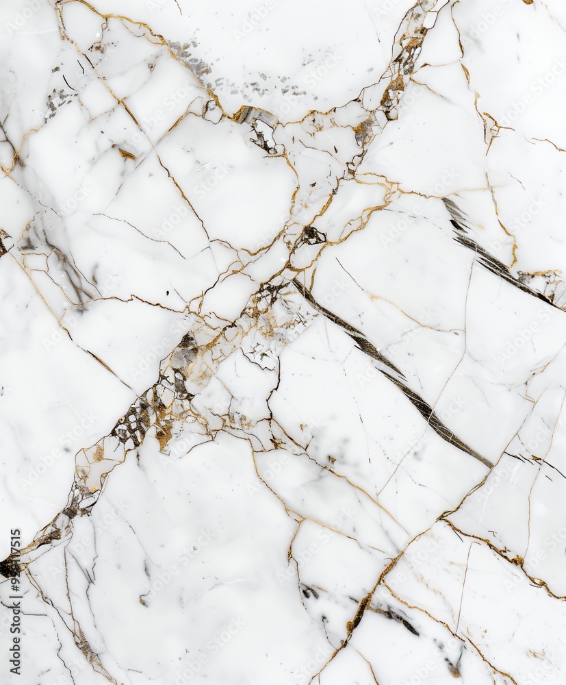 A close-up of a marble surface featuring white and gold veining. A close-up of a marble surface featuring white and gold veining.