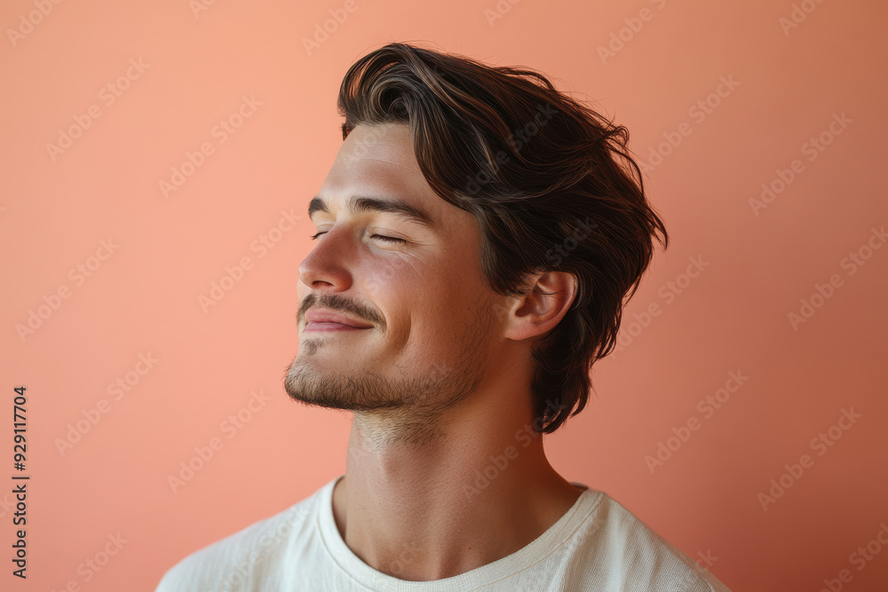 Obraz premium A close up of a man's face with his eyes closed