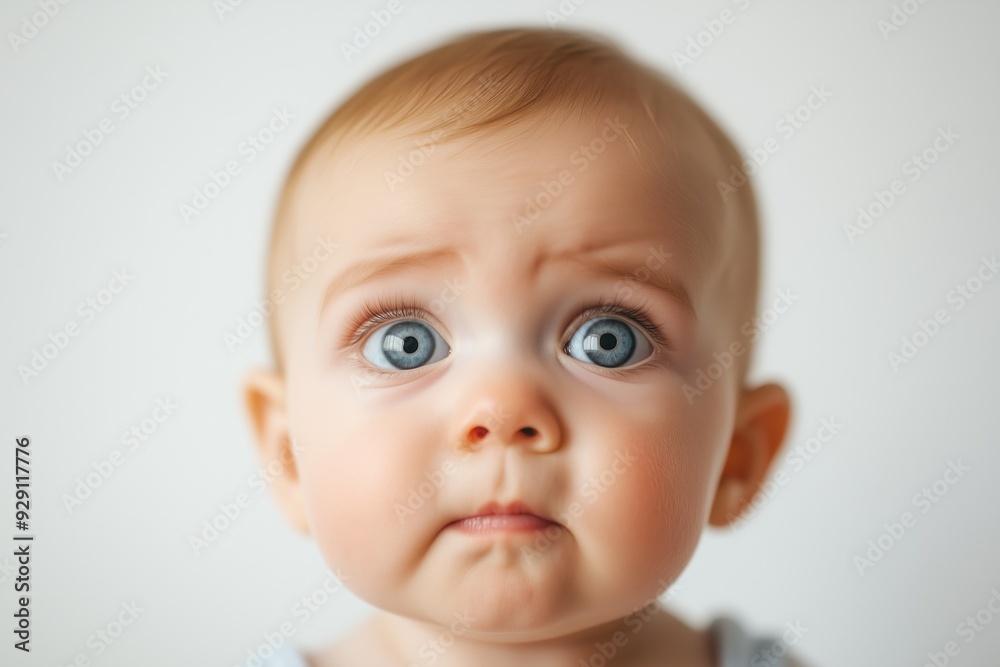 Pretty little child Baby anticipation emotion on neutral background with copyspace Pretty little child Baby anticipation emotion on neutral background with copyspace