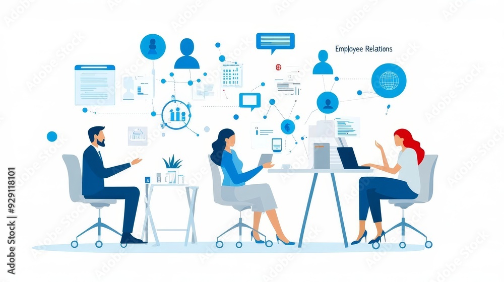 A panoramic view of a feedback session where employees discuss their development needs and organizational improvements A panoramic view of a feedback session where employees discuss their development needs and organizational improvements