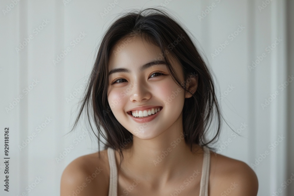 Beautiful young Asian woman smiling and happy created with Generative AI Beautiful young Asian woman smiling and happy created with Generative AI