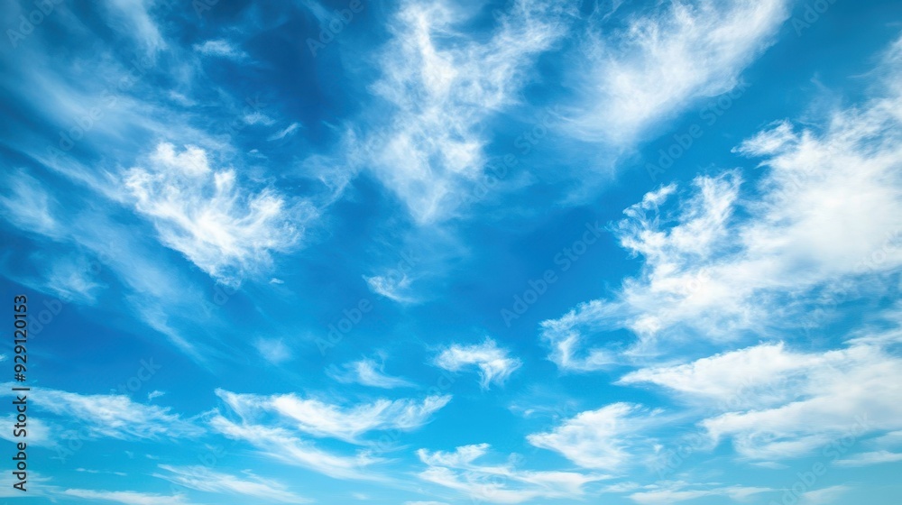 A clear blue sky filled with wispy clouds, evoking a sense of tranquility and openness. A clear blue sky filled with wispy clouds, evoking a sense of tranquility and openness.