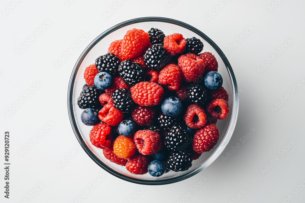A bowl of mixed berries including raspberries and blueberries A bowl of mixed berries including raspberries and blueberries