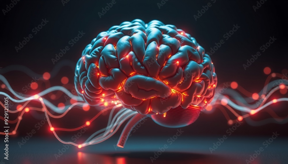 detailed ai brain with glowing wires and vibrant data pulses symbolizing advanced computing capabilities on a clean dark backdrop detailed ai brain with glowing wires and vibrant data pulses symbolizing advanced computing capabilities on a clean dark backdrop